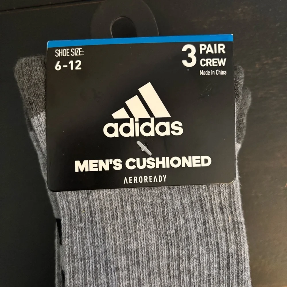 Adidas Men’s Cushioned 3 Pair Heather Grey‎ Crew Socks NEW